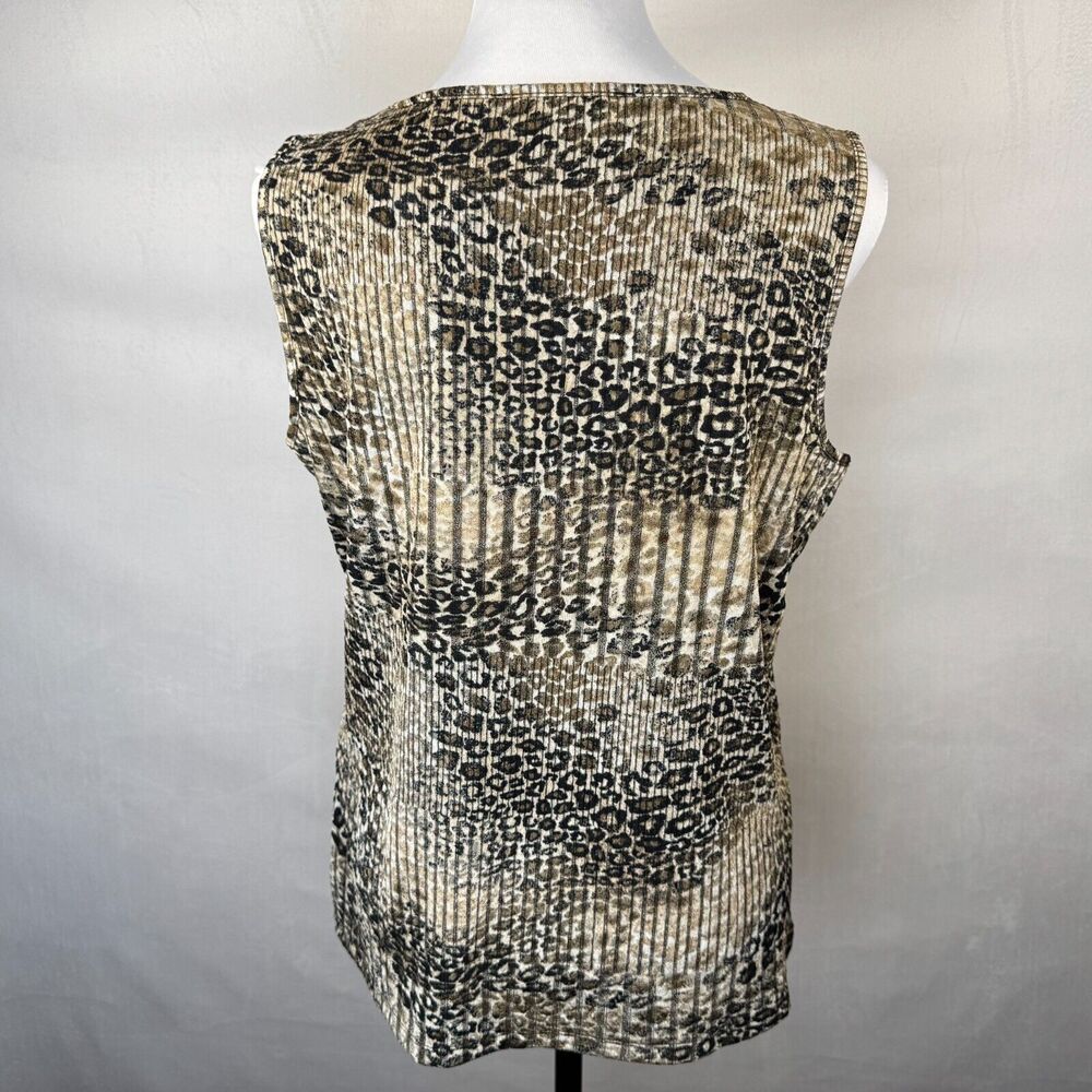 Evan-Picone Black Label Sz M Top Stretch Ribbed Beige Sparkling Animal Print - Picture 4 of 8